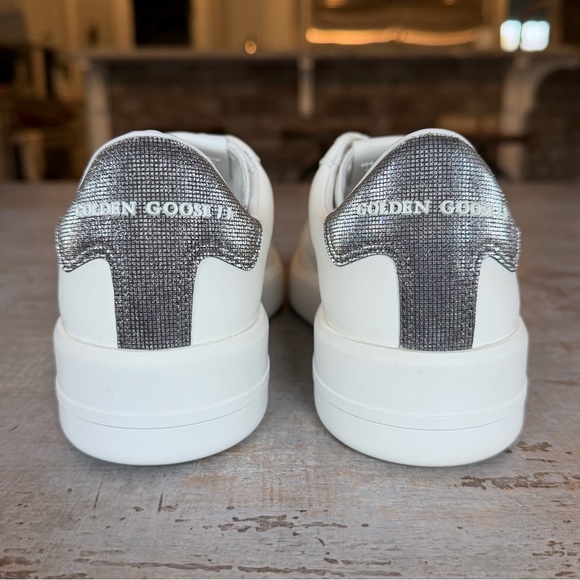 Golden Goose Pure-Star White Sneakers with Gray Glitter Heel Size 37 - Picture 3 of 13